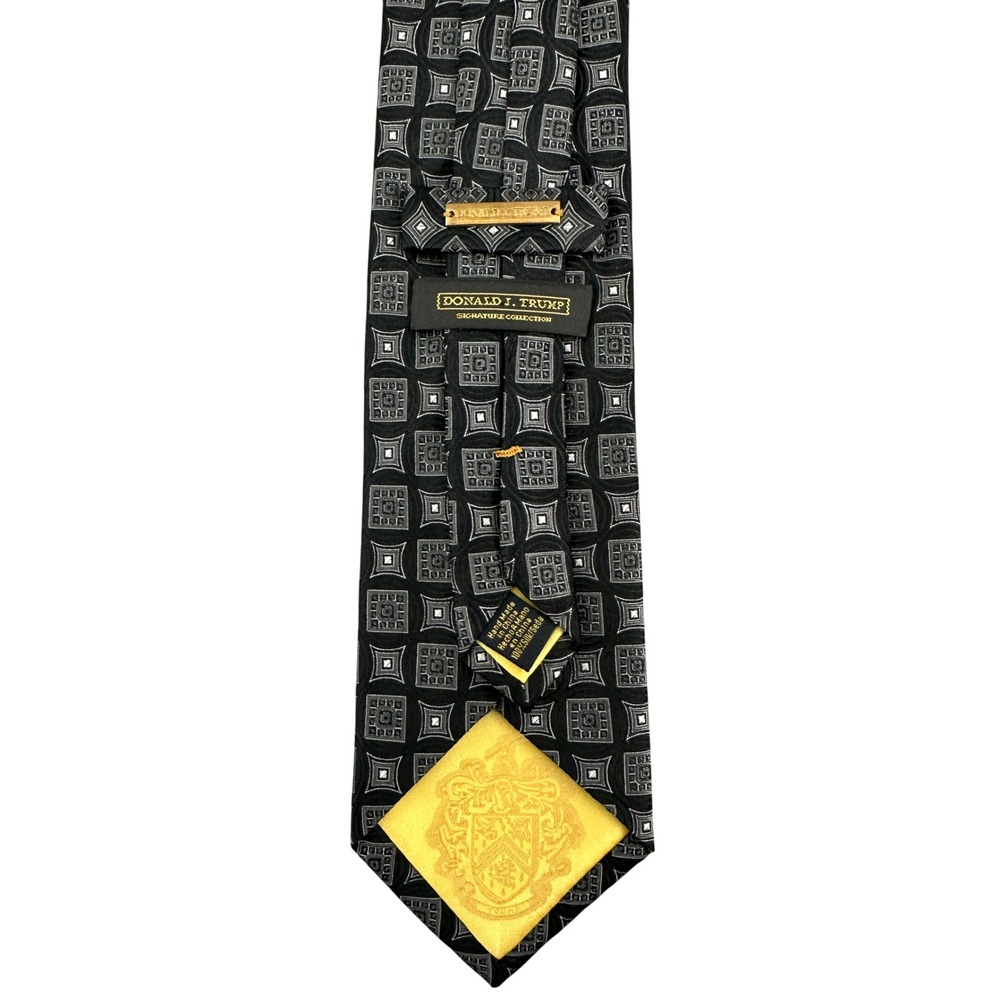 Donald J Trump Signature Collection Silk Tie Black Silver Geometric Medallion